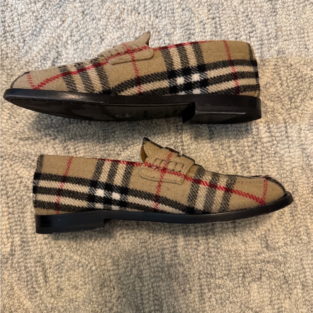 BURBERRY HACKNEY BEIGE CHECK WOOL PENNY LOAFERS - Picture 3 of 6